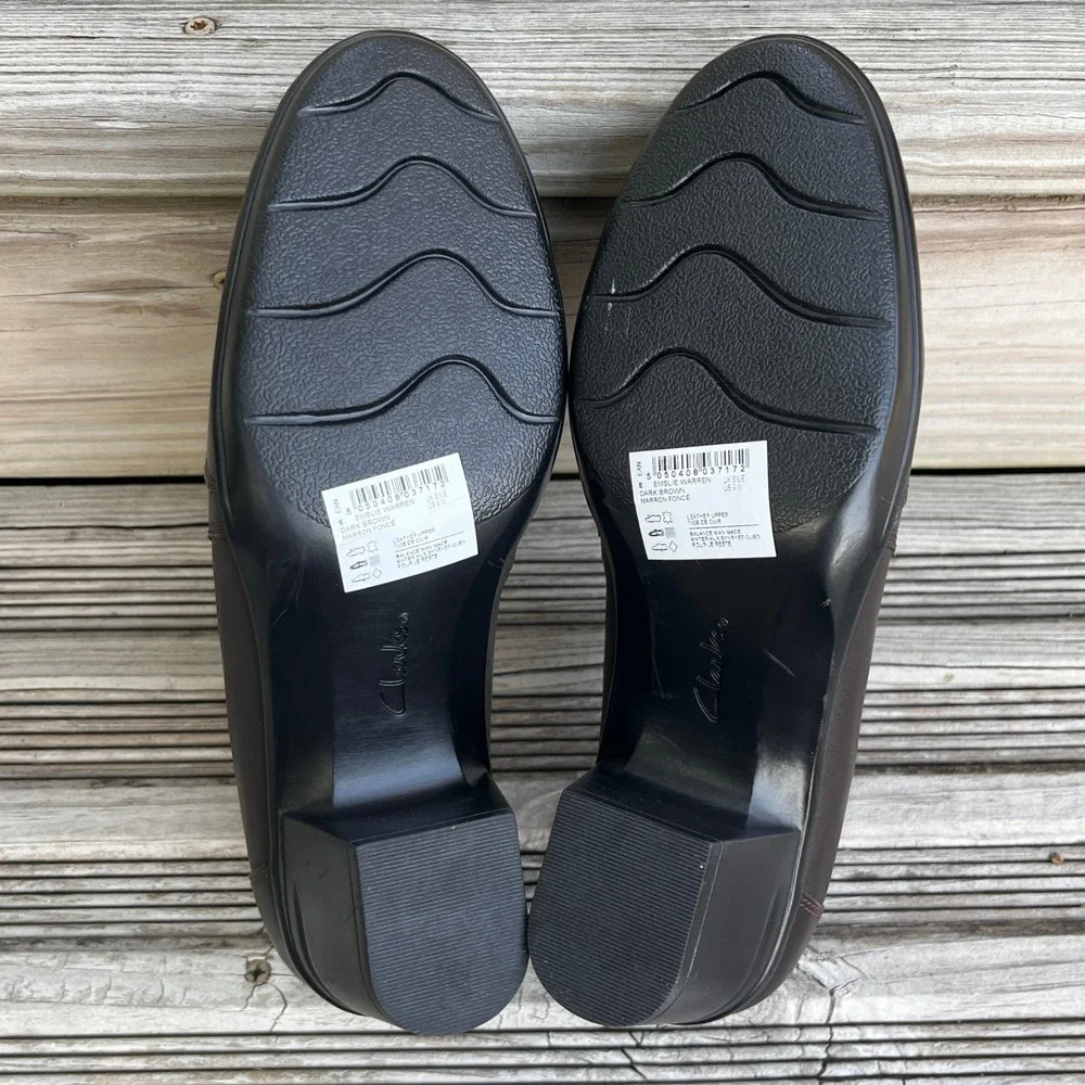 Clarks Collection Emslie‎ Warren Dark Brown Leather Heeled Loafers Womens 9 W